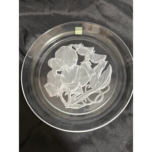 Vintage Hoya Leaded Crystal Sweet Pea Plate Japan T Yamamoto - 8" Diameter